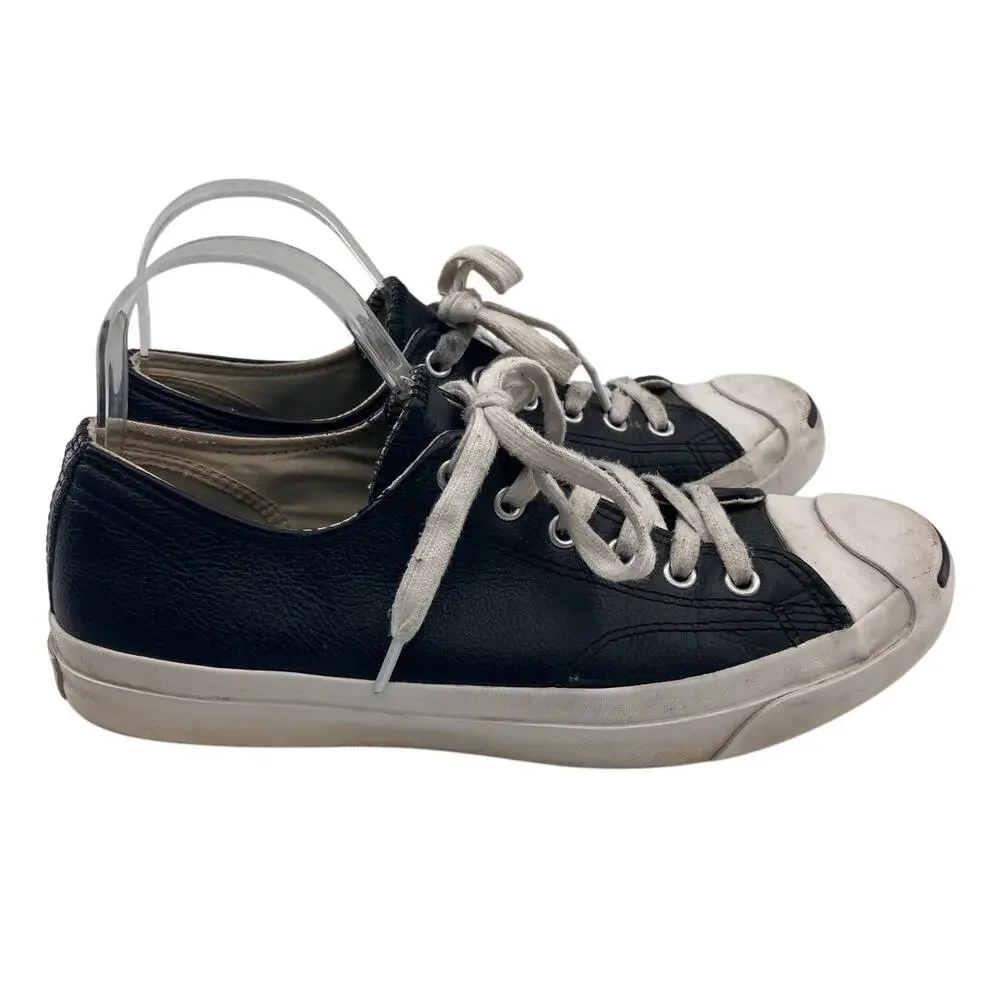 Converse Jack Purcell Black White Leather Low Top Lace Up Unisex Sneaker Shoes - Picture 2 of 10